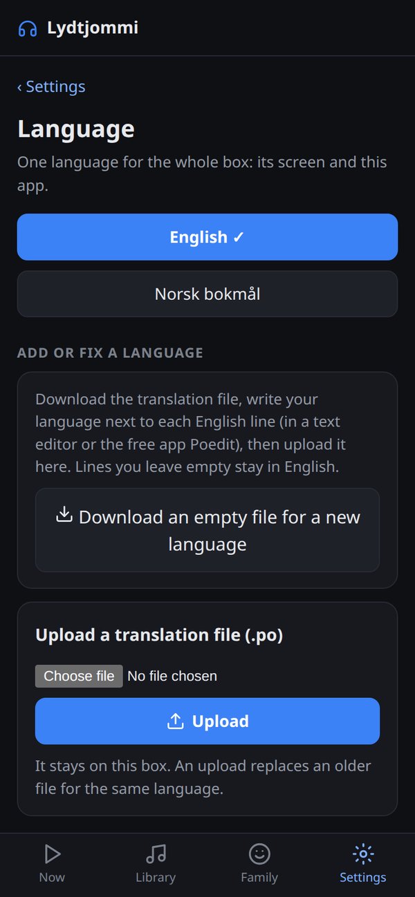 Languages, including your own uploaded translation.